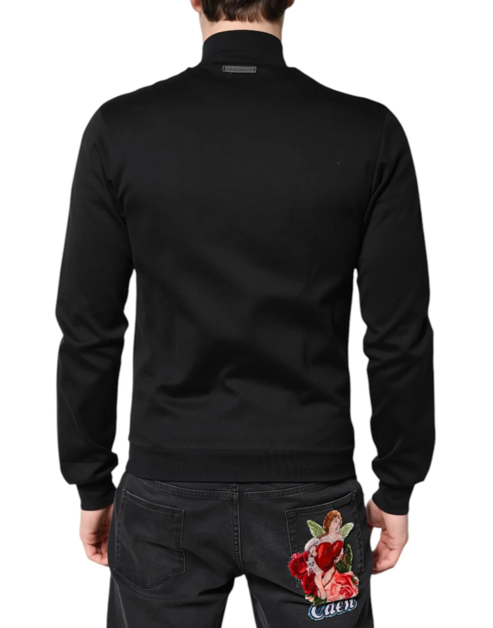 Dolce & Gabbana Black Cotton Logo Full Zip Men Bomber Jacket - Zeiniez
