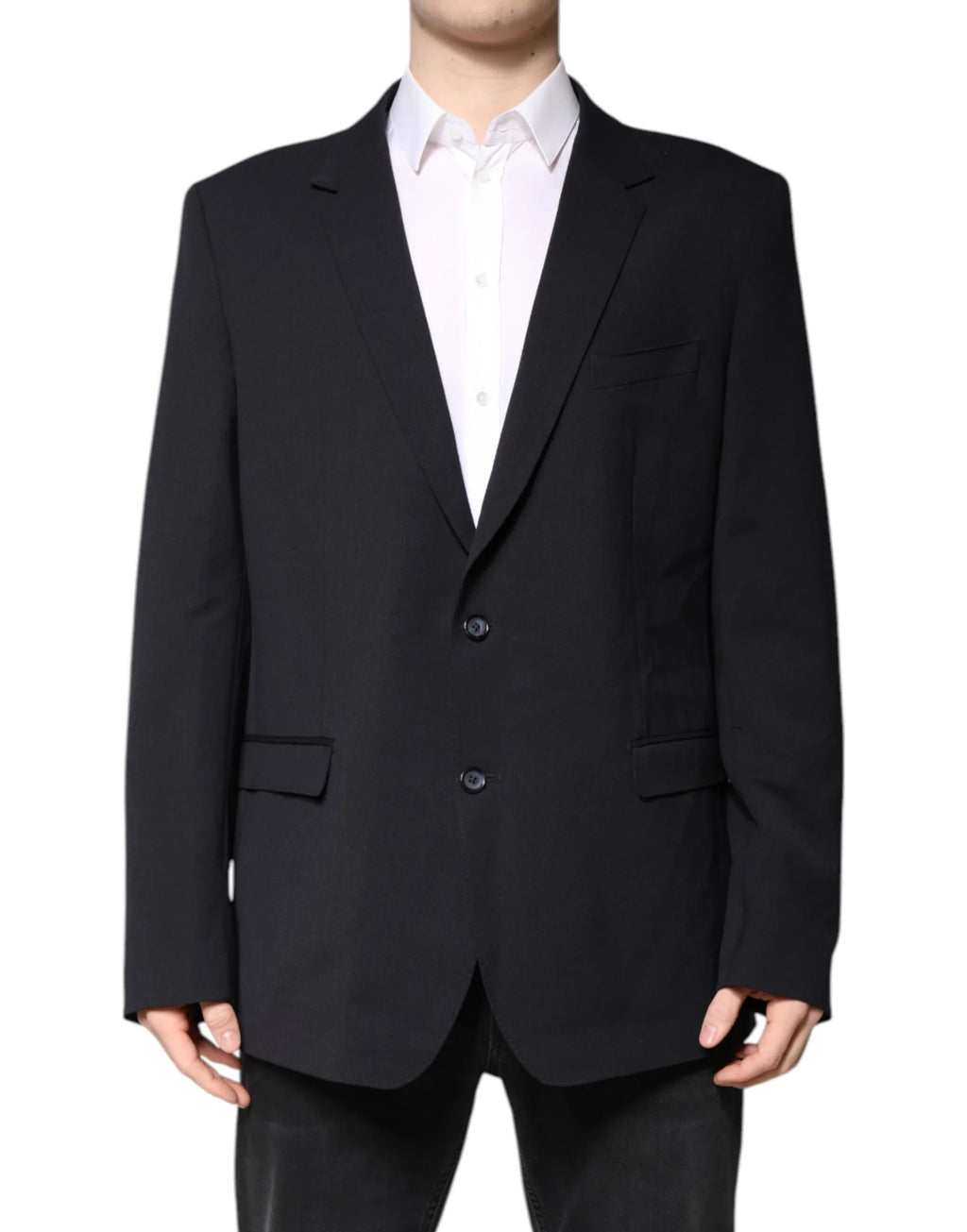 Dolce & Gabbana Dark Blue Wool Single Breasted Coat Blazer - Zeiniez
