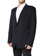 Dolce & Gabbana Dark Blue Wool Single Breasted Coat Blazer - Zeiniez