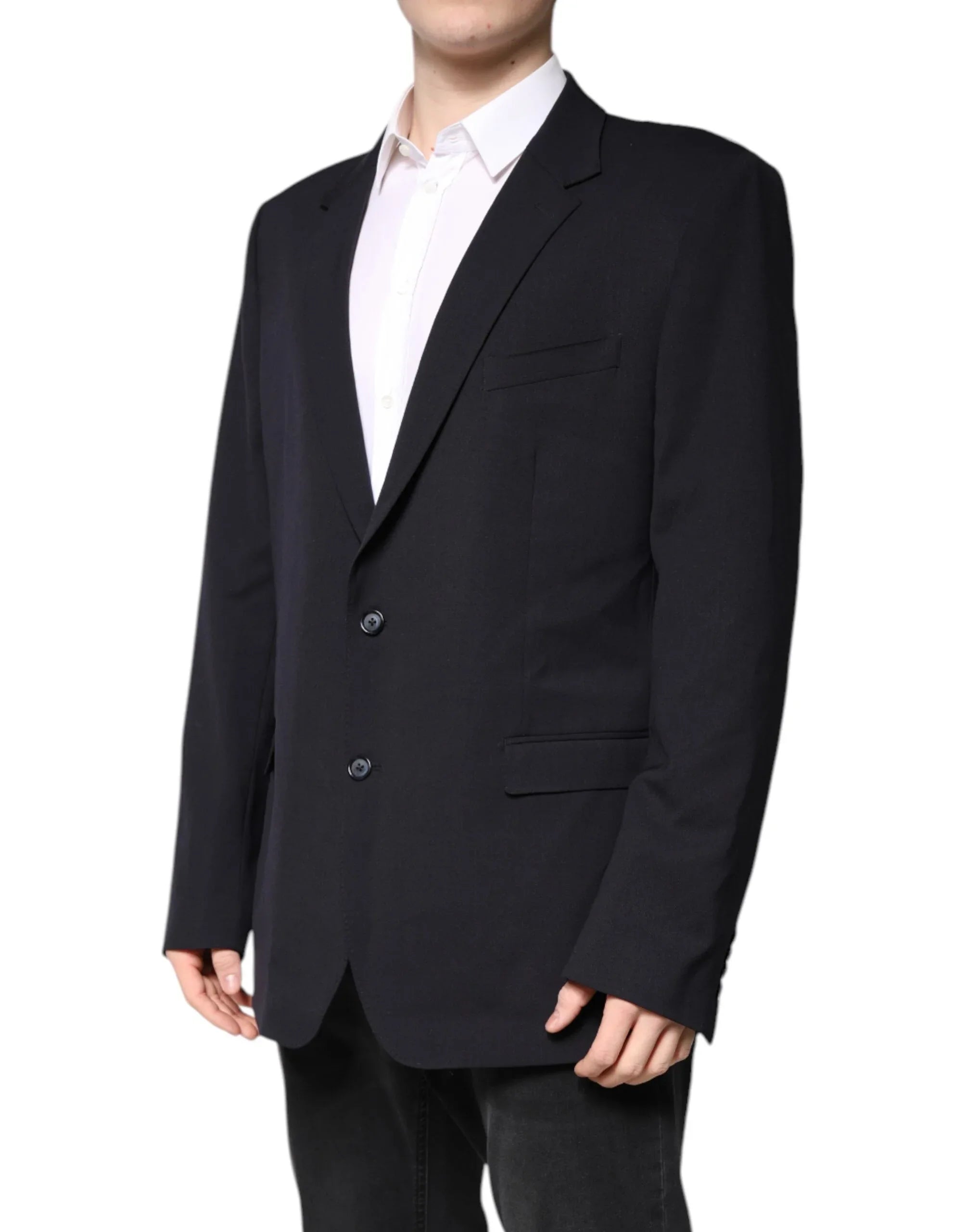 Dolce & Gabbana Dark Blue Wool Single Breasted Coat Blazer - Zeiniez