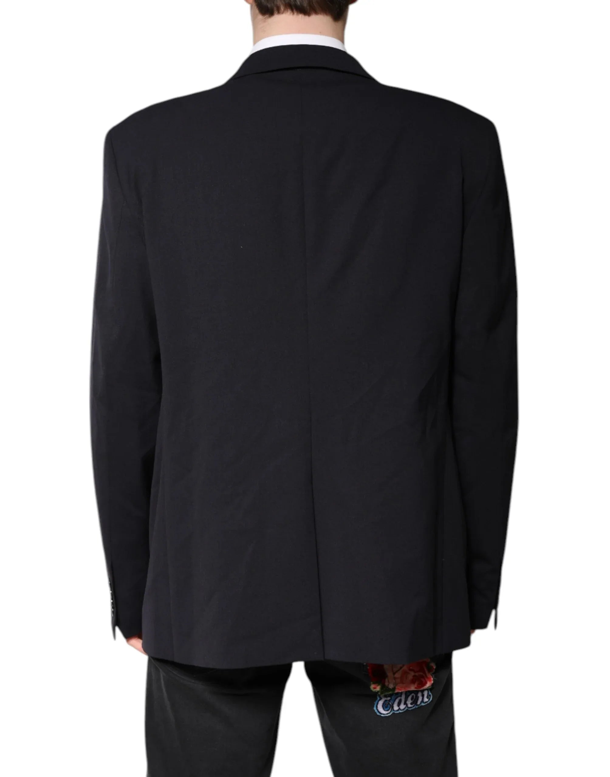 Dolce & Gabbana Dark Blue Wool Single Breasted Coat Blazer - Zeiniez