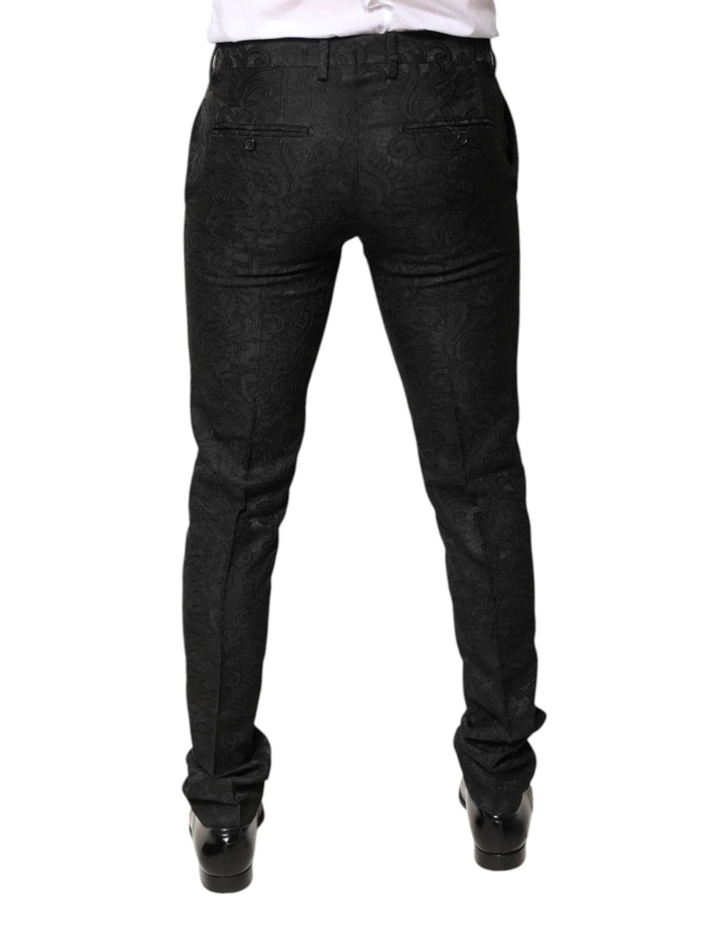 Dolce & Gabbana Black Floral Jacquard Mid Waist Dress Pants - Zeiniez