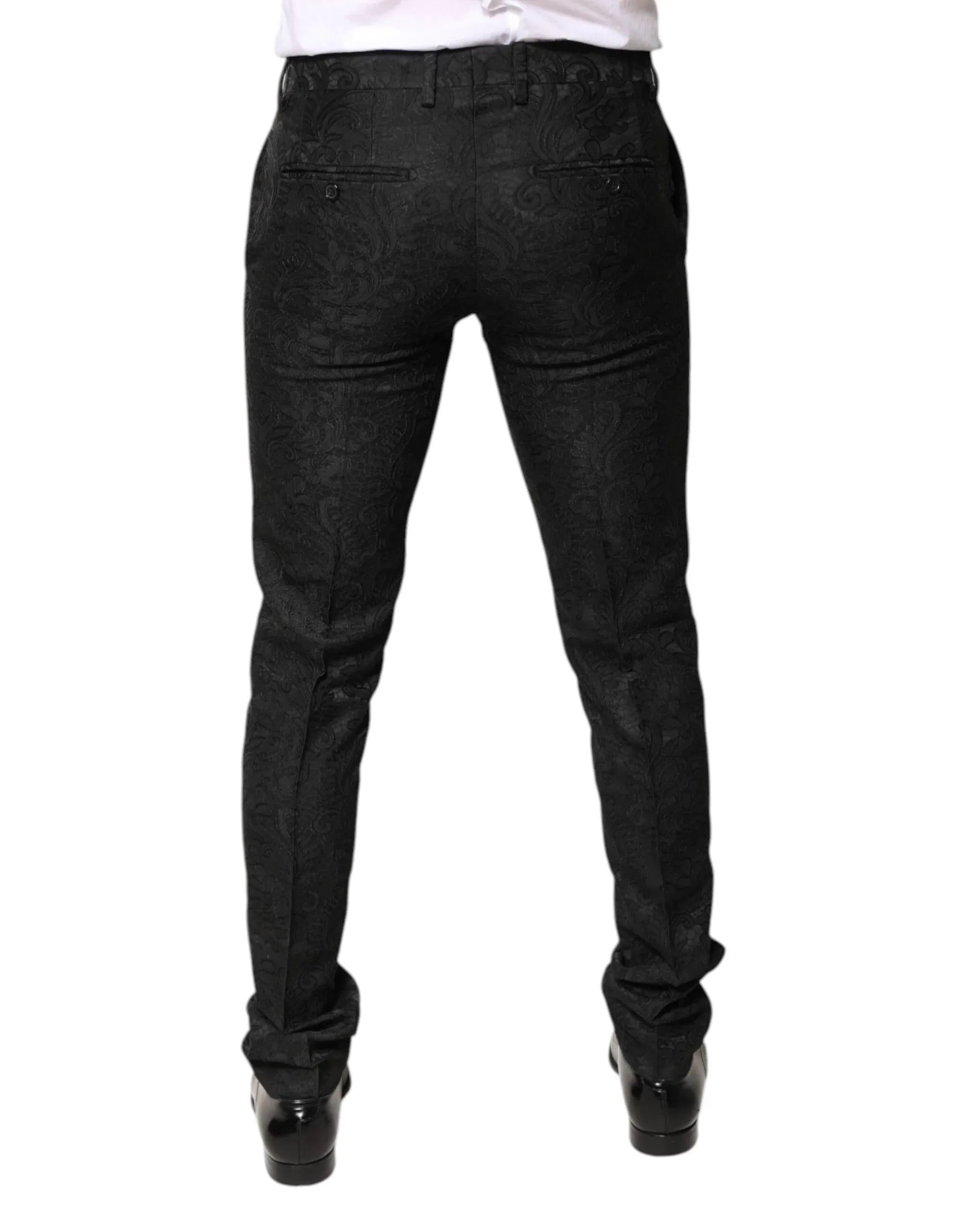 Dolce & Gabbana Black Floral Jacquard Mid Waist Dress Pants - Zeiniez