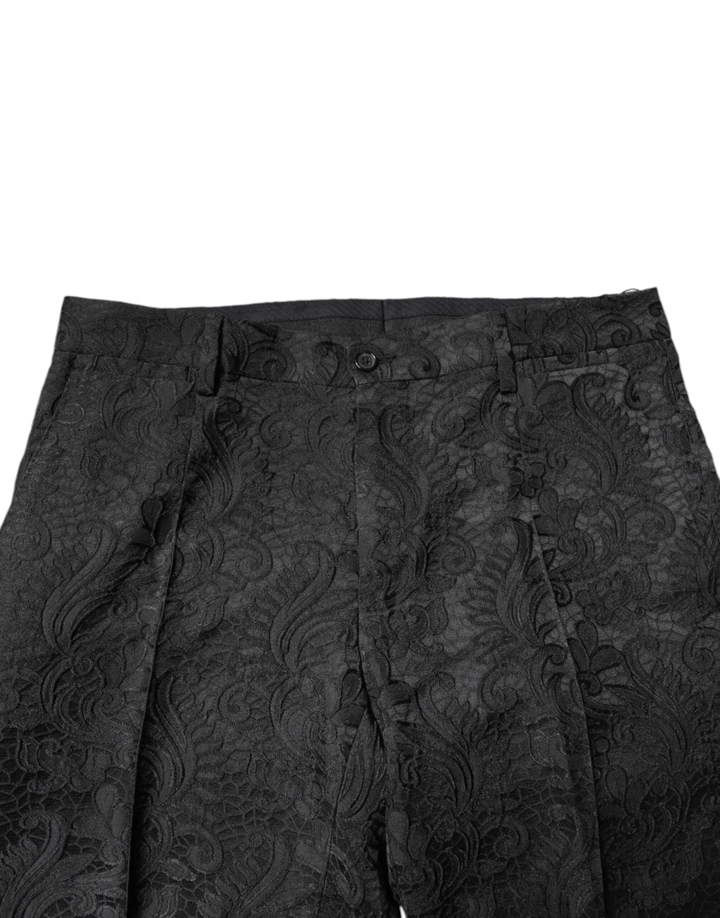 Dolce & Gabbana Black Floral Jacquard Mid Waist Dress Pants - Zeiniez