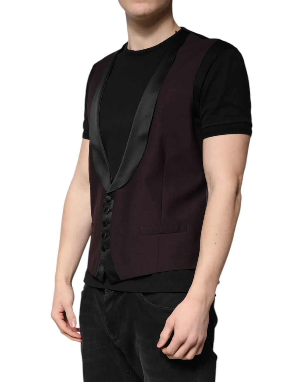 Dolce & Gabbana Maroon Wool Waistcoat Dress Formal Vest - Zeiniez