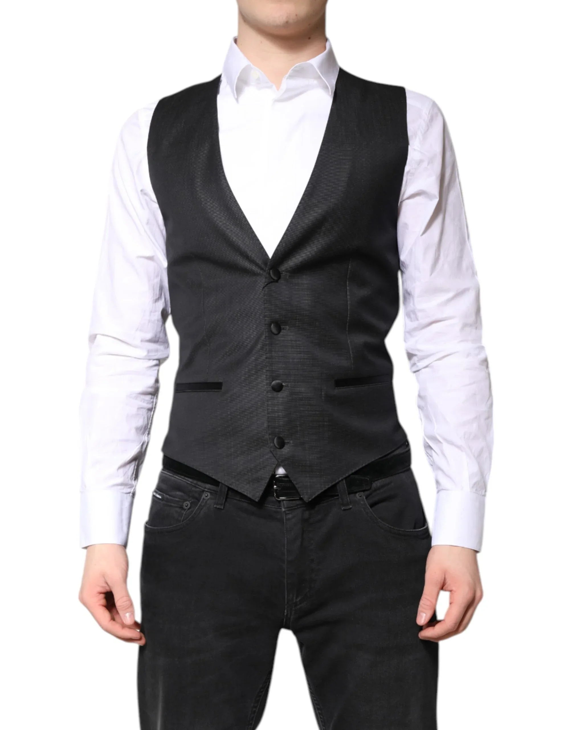 Dolce & Gabbana Black Wool Waistcoat Dress Formal Vest - Zeiniez