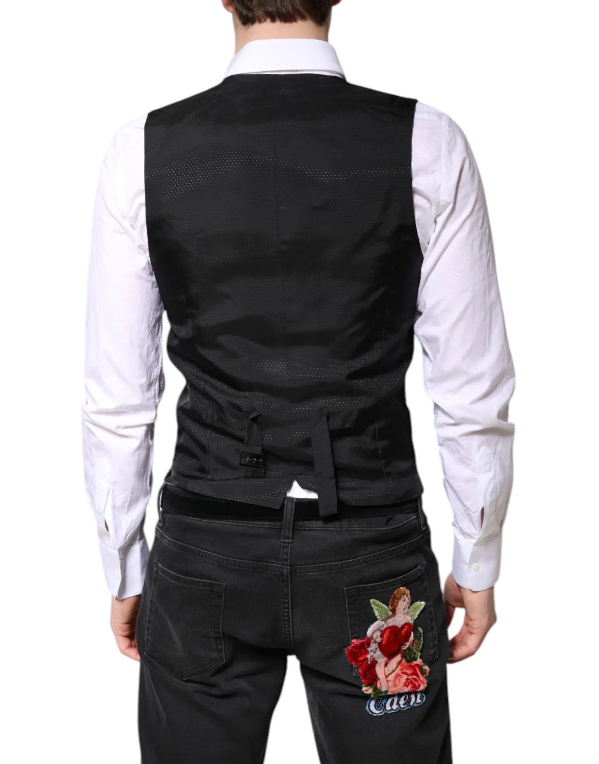 Dolce & Gabbana Black Wool Waistcoat Dress Formal Vest - Zeiniez