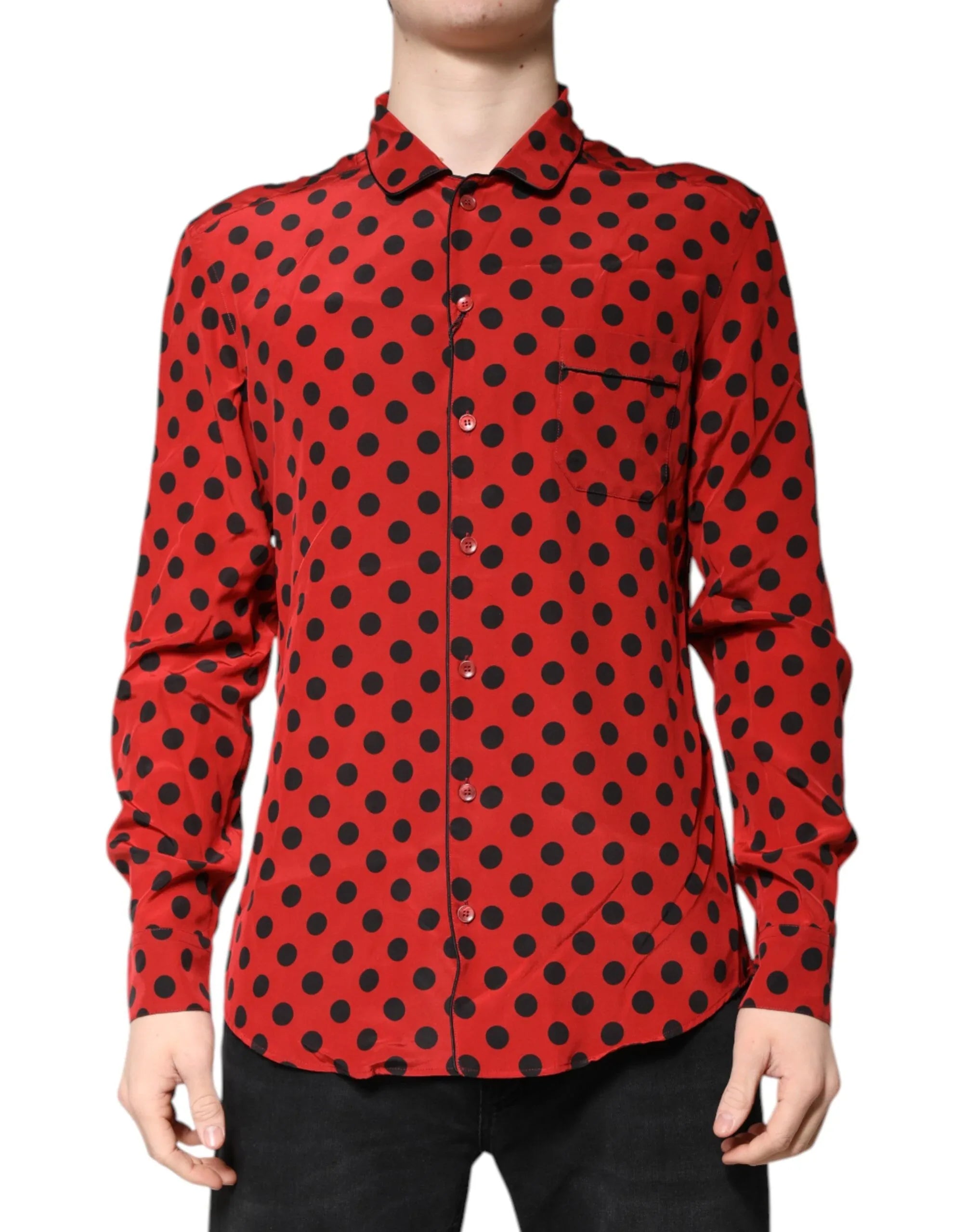 Dolce & Gabbana Red Polka Dot Silk Long Sleeve Shirt - Zeiniez