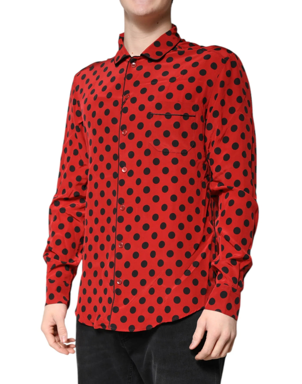 Dolce & Gabbana Red Polka Dot Silk Long Sleeve Shirt - Zeiniez