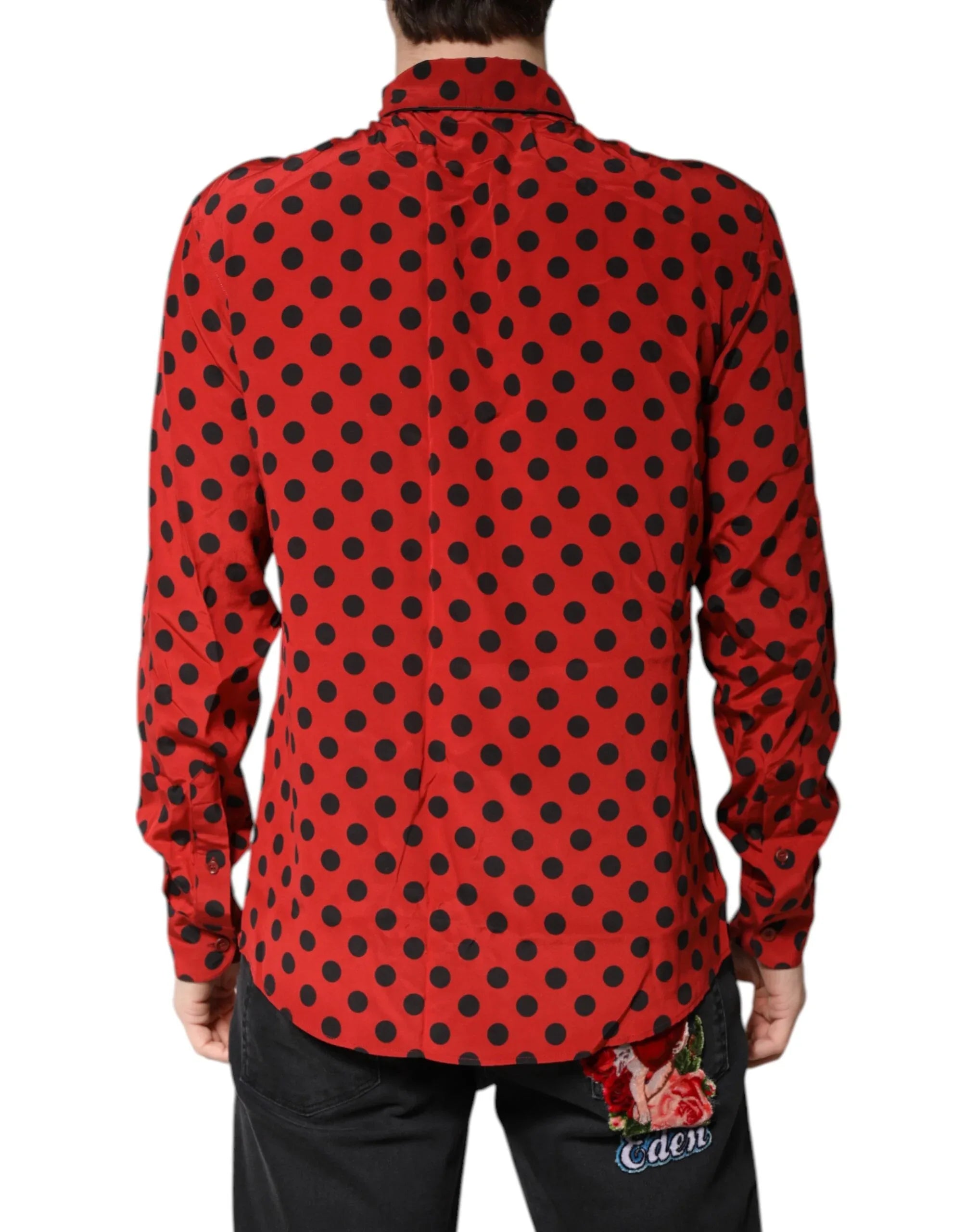 Dolce & Gabbana Red Polka Dot Silk Long Sleeve Shirt - Zeiniez