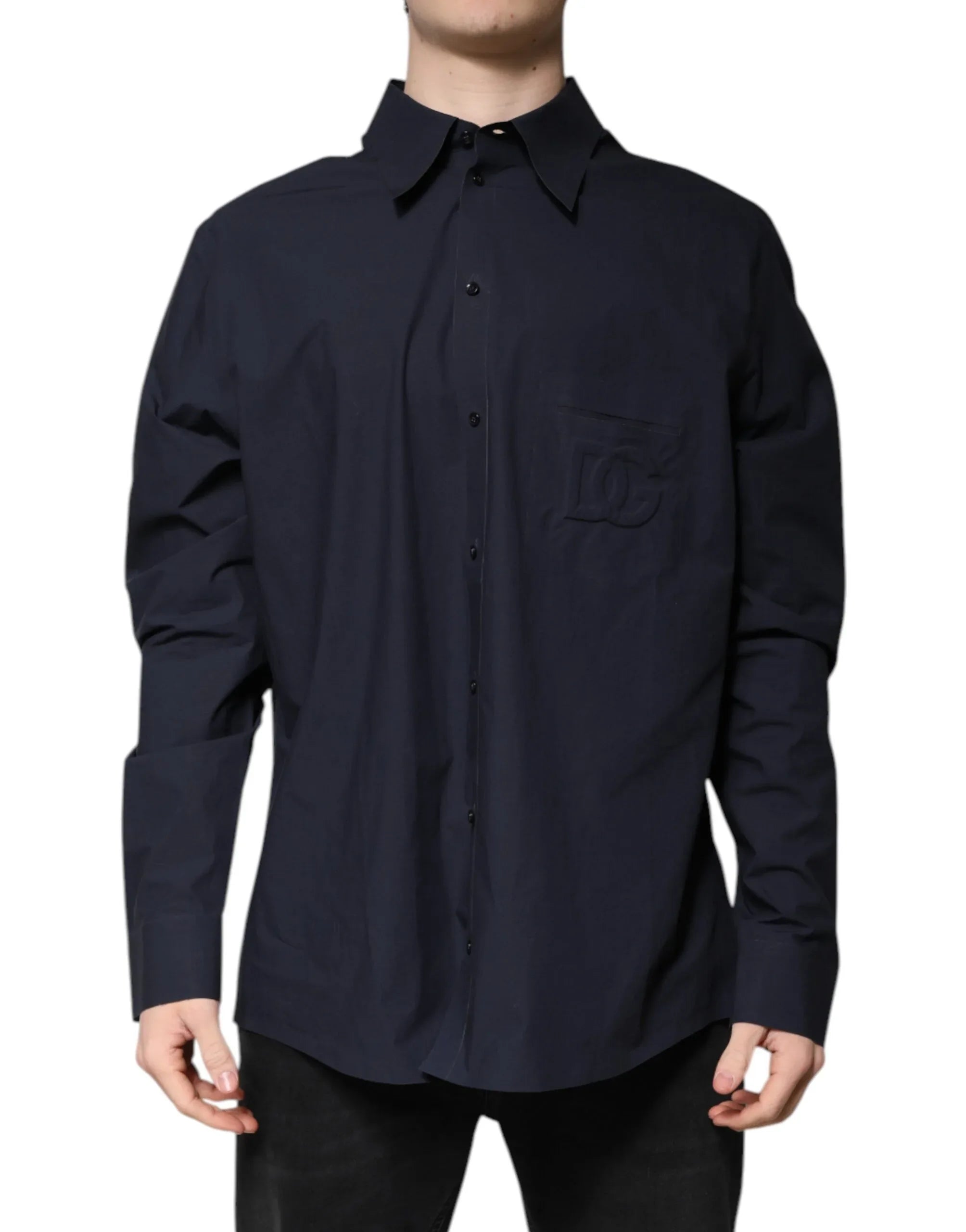 Dolce & Gabbana Dark Blue Cotton Long Sleeve Shirt - Zeiniez