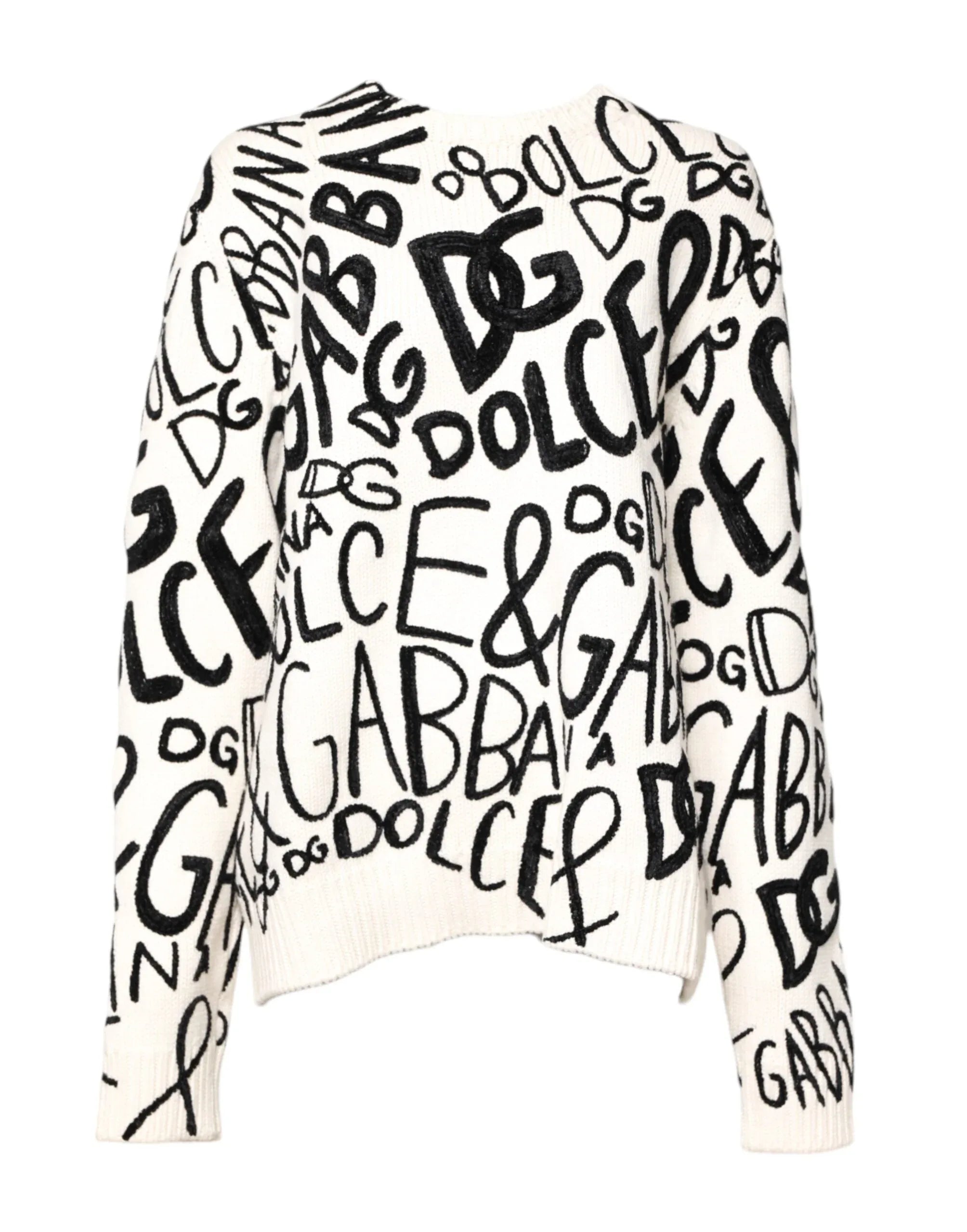 Dolce & Gabbana White Black Logo Print Women Pullover Sweater - Zeiniez