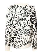 Dolce & Gabbana White Black Logo Print Women Pullover Sweater - Zeiniez