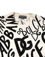 Dolce & Gabbana White Black Logo Print Women Pullover Sweater - Zeiniez