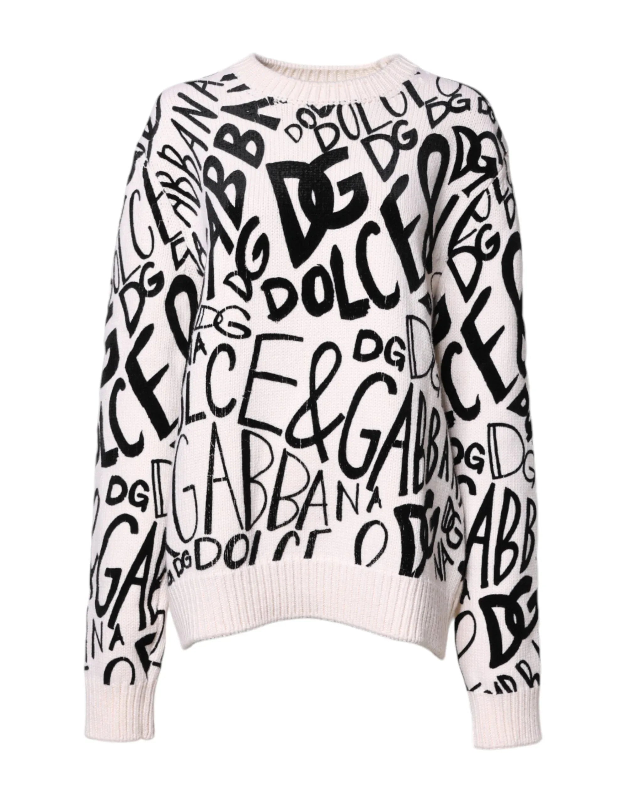 Dolce & Gabbana White Black Logo Print Women Pullover Sweater - Zeiniez
