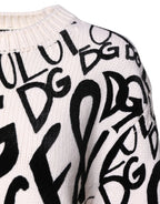 Dolce & Gabbana White Black Logo Print Women Pullover Sweater - Zeiniez