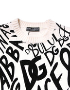 Dolce & Gabbana White Black Logo Print Women Pullover Sweater - Zeiniez