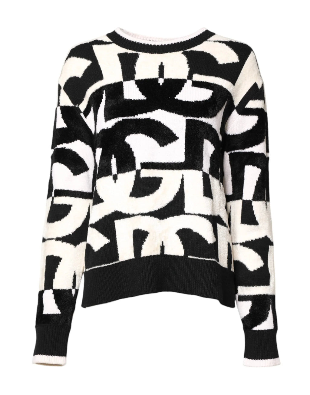 Dolce & Gabbana White Black Logo Print Women Pullover Sweater - Zeiniez