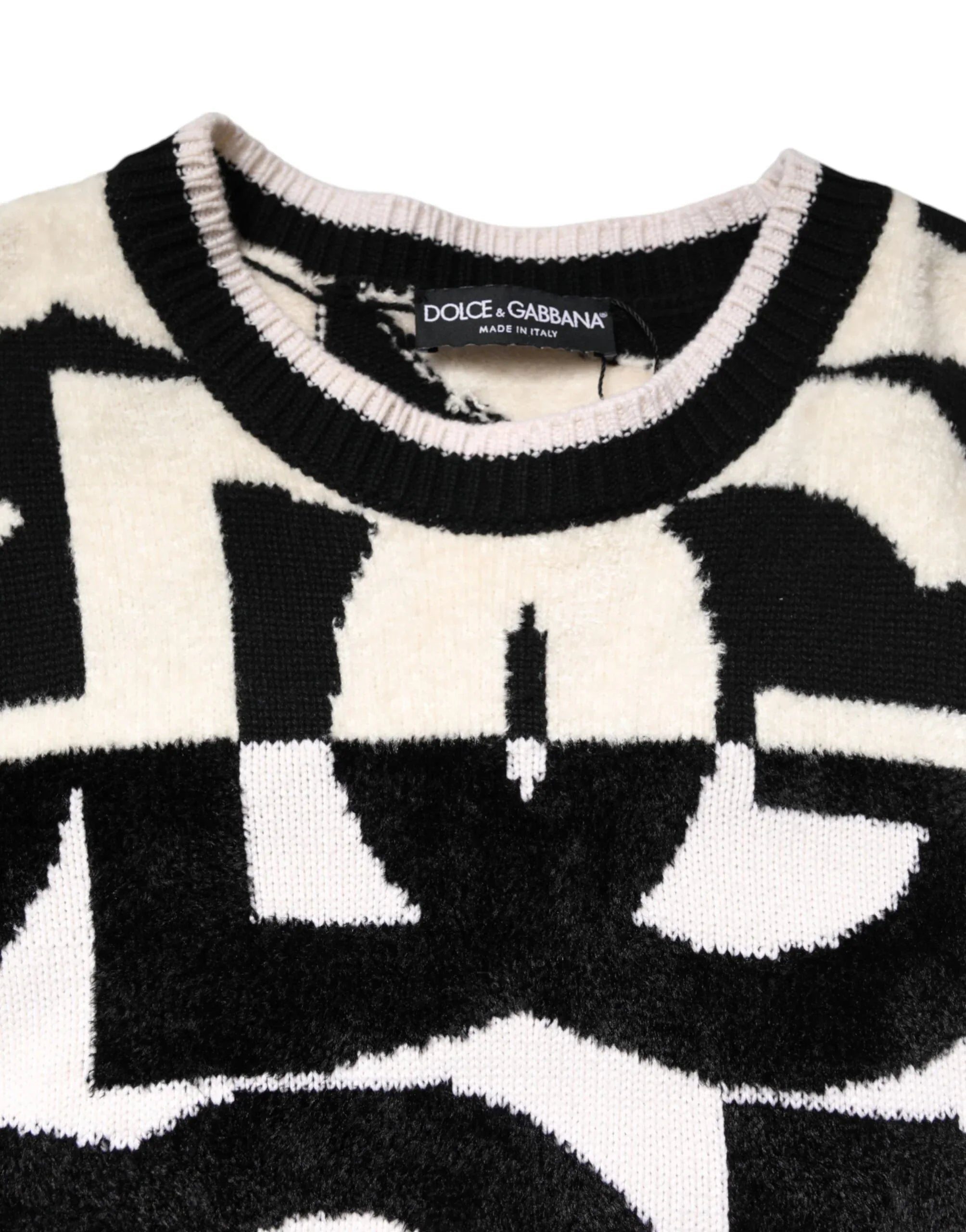 Dolce & Gabbana White Black Logo Print Women Pullover Sweater - Zeiniez
