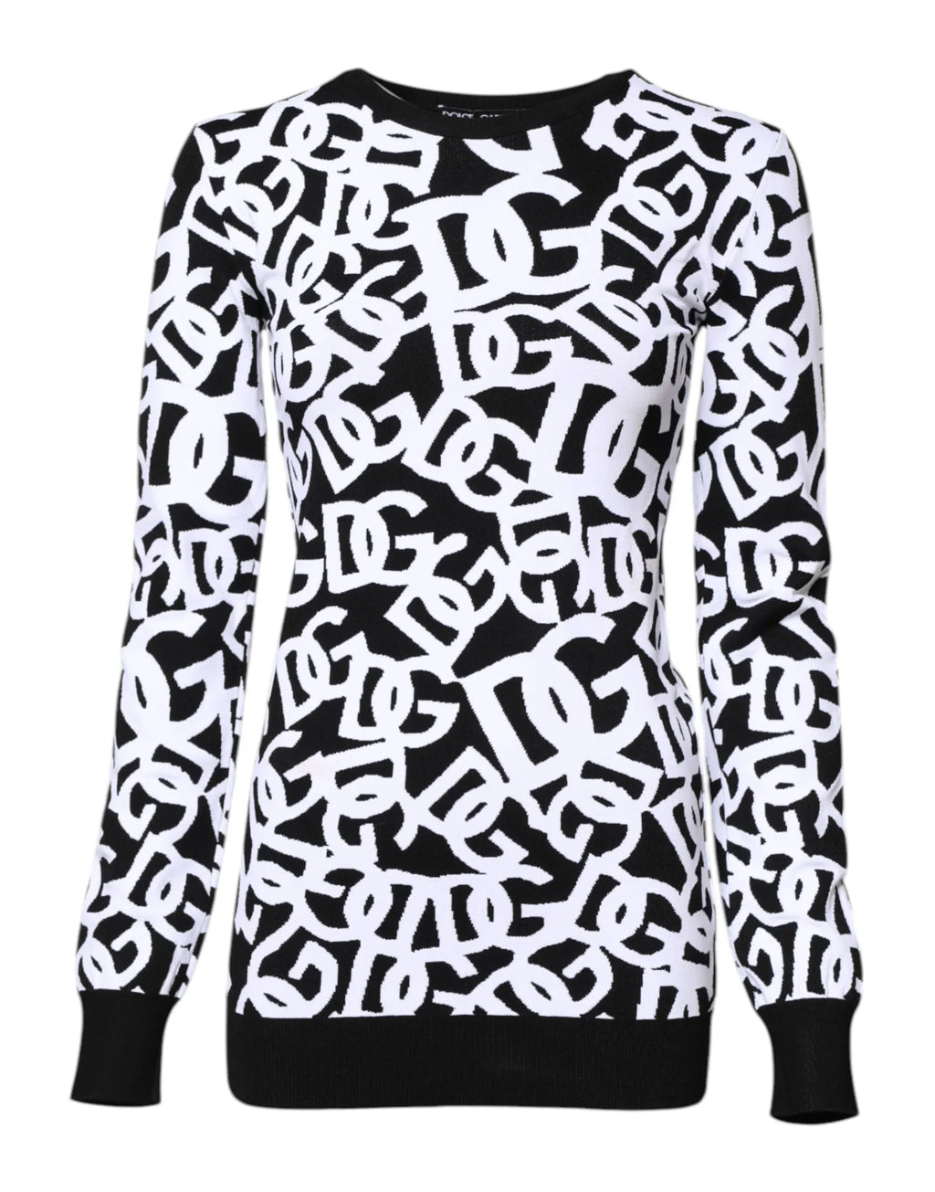 Dolce & Gabbana Black White Logo Print Women Pullover Sweater - Zeiniez