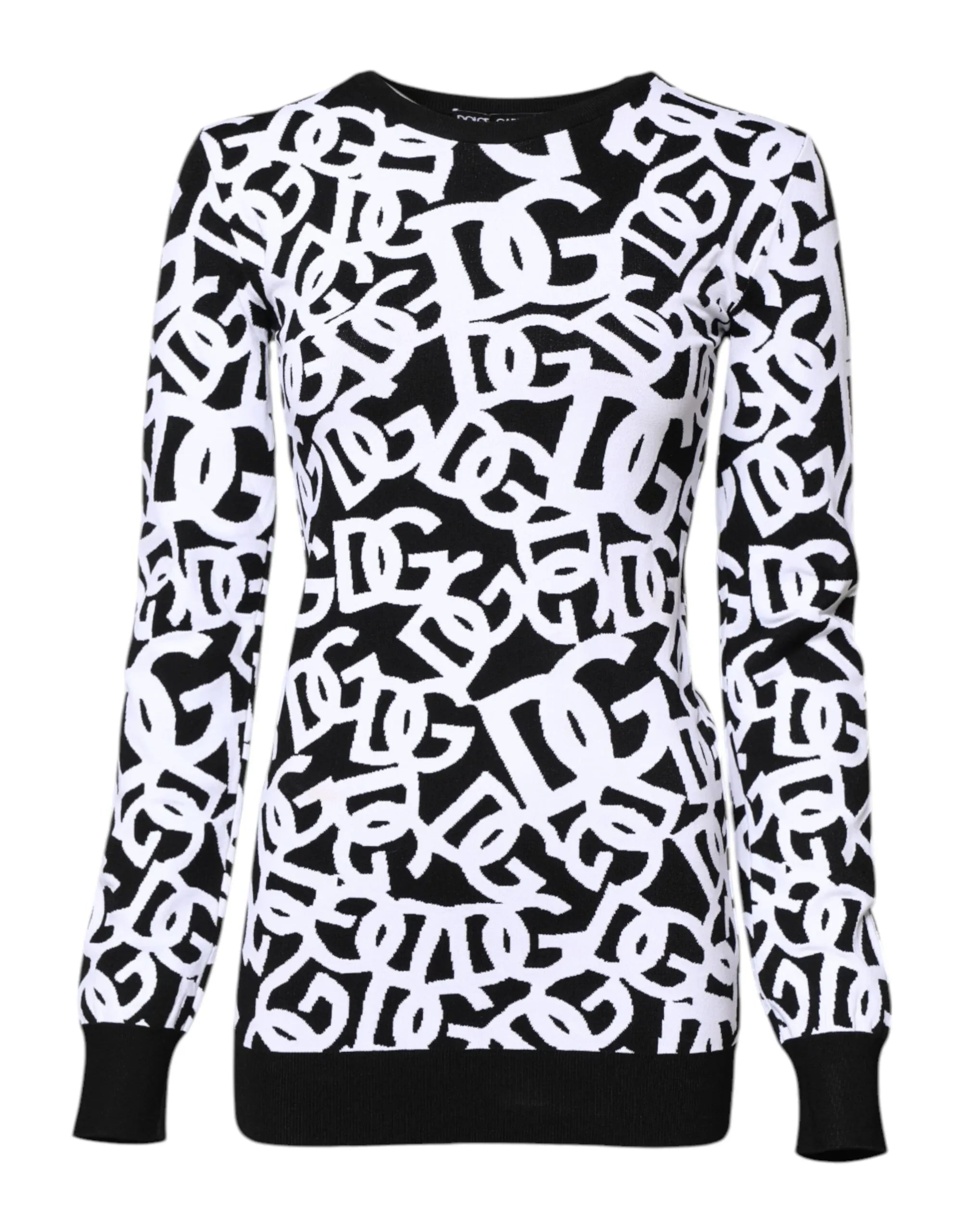 Dolce & Gabbana Black White Logo Print Women Pullover Sweater - Zeiniez