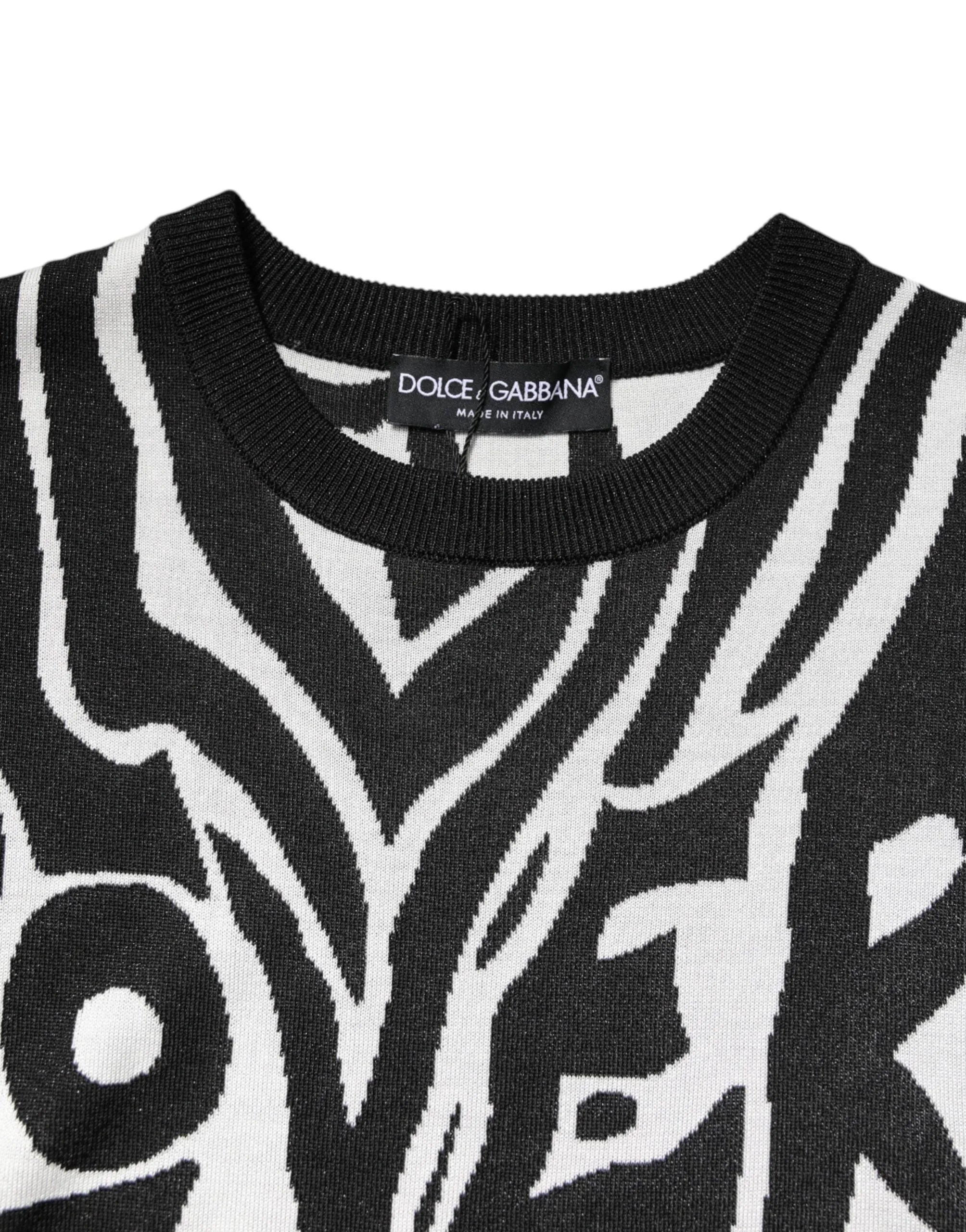 Dolce & Gabbana Black White Print Women Pullover Sweater - Zeiniez