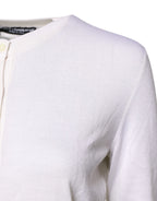 Dolce & Gabbana White Cashmere Crew Neck Top Cardigan Sweater - Zeiniez