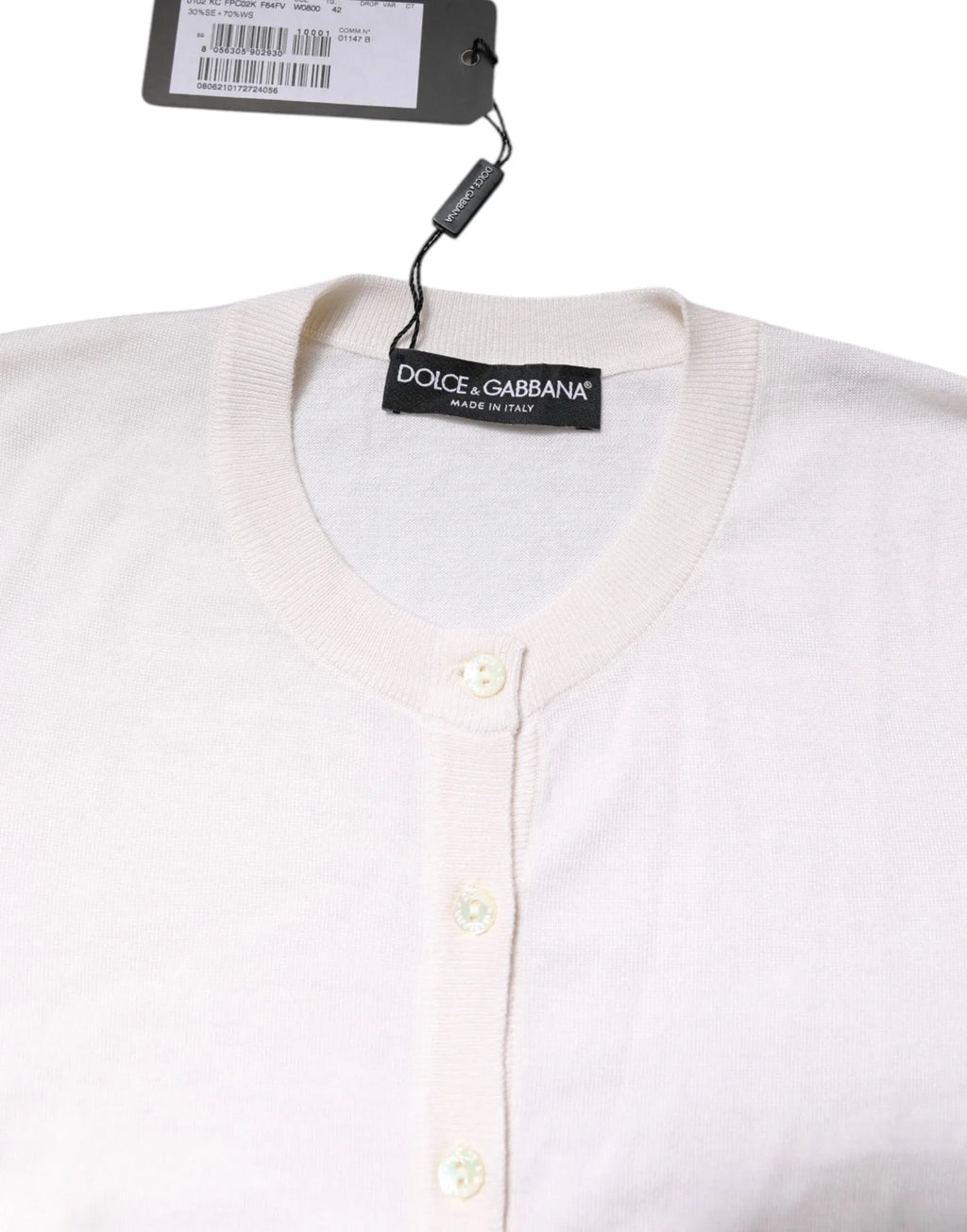 Dolce & Gabbana White Cashmere Crew Neck Top Cardigan Sweater - Zeiniez