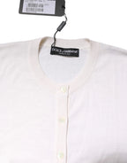 Dolce & Gabbana White Cashmere Crew Neck Top Cardigan Sweater - Zeiniez