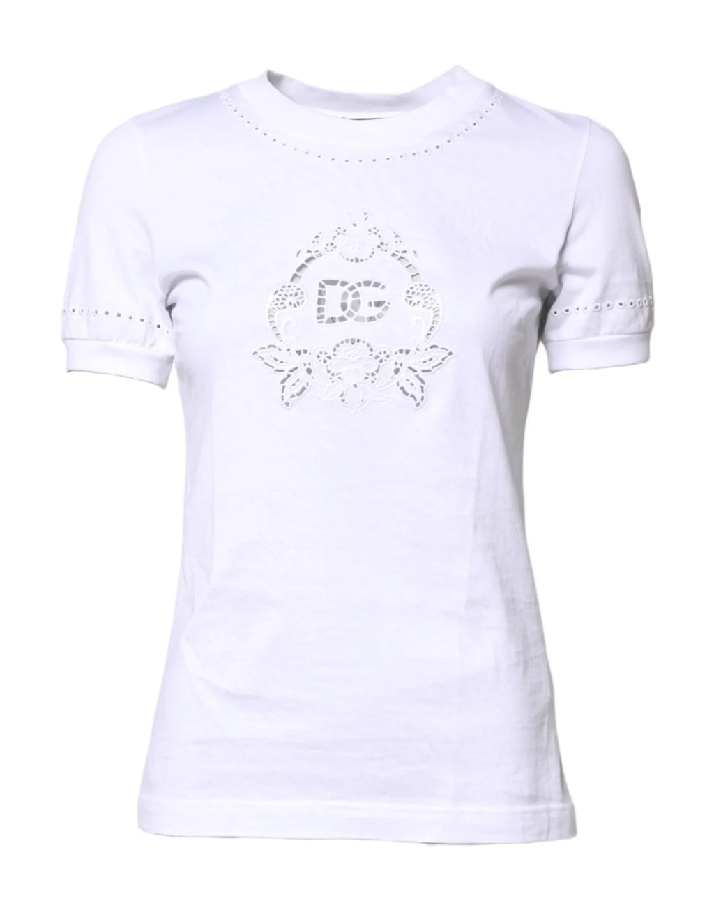 Dolce & Gabbana White Cotton Floral Logo Crew Neck T-shirt - Zeiniez