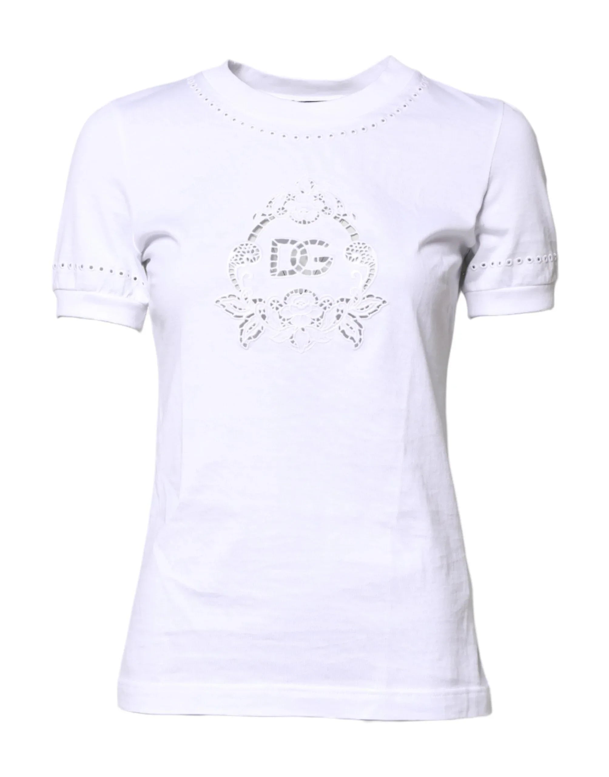 Dolce & Gabbana White Cotton Floral Logo Crew Neck T-shirt - Zeiniez