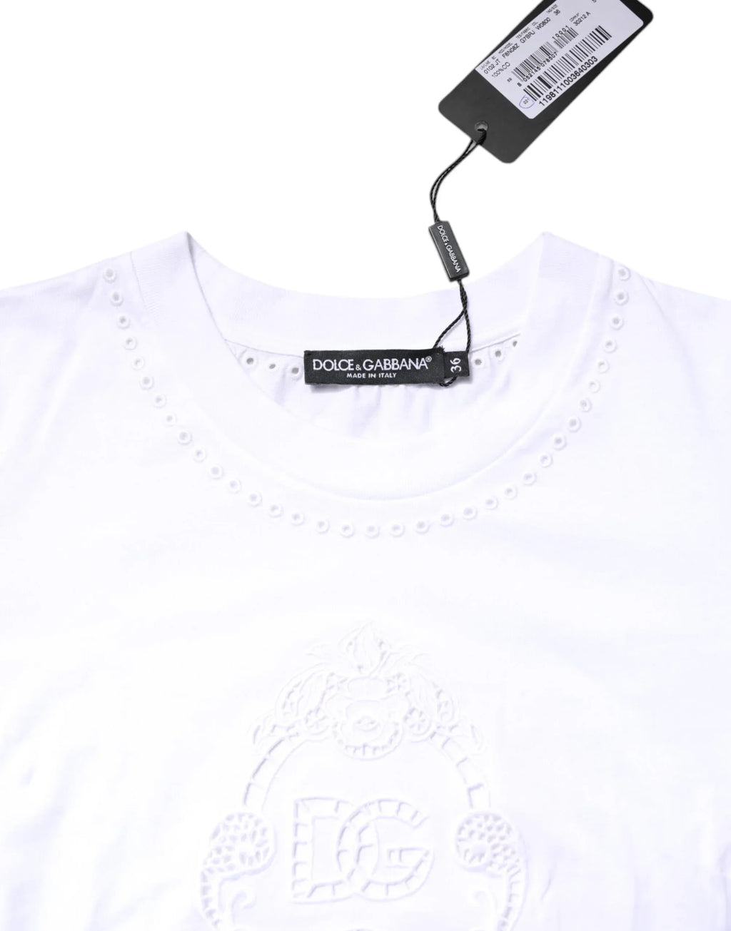 Dolce & Gabbana White Cotton Floral Logo Crew Neck T-shirt - Zeiniez