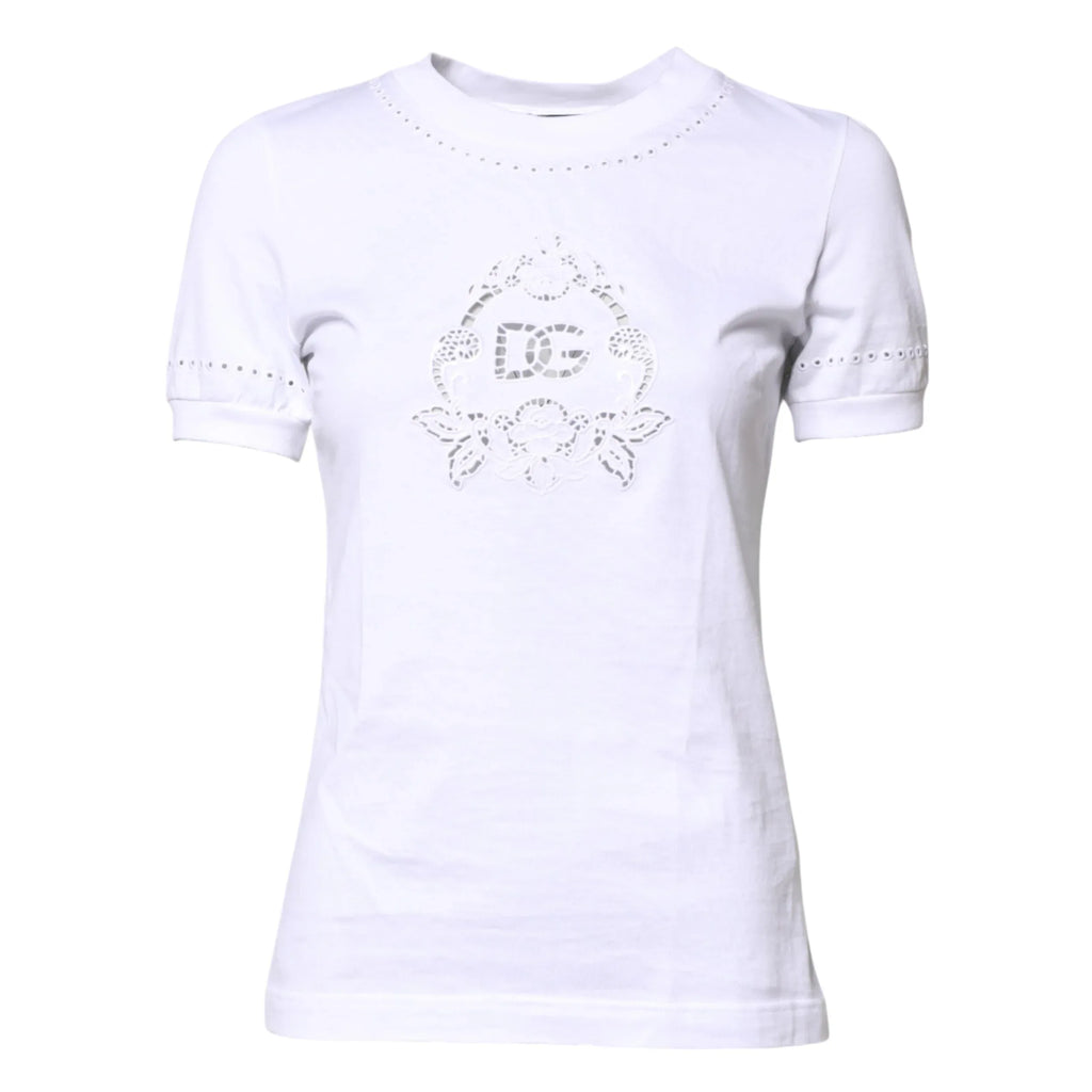 Dolce & Gabbana White Cotton Floral Logo Crew Neck T-shirt - Zeiniez