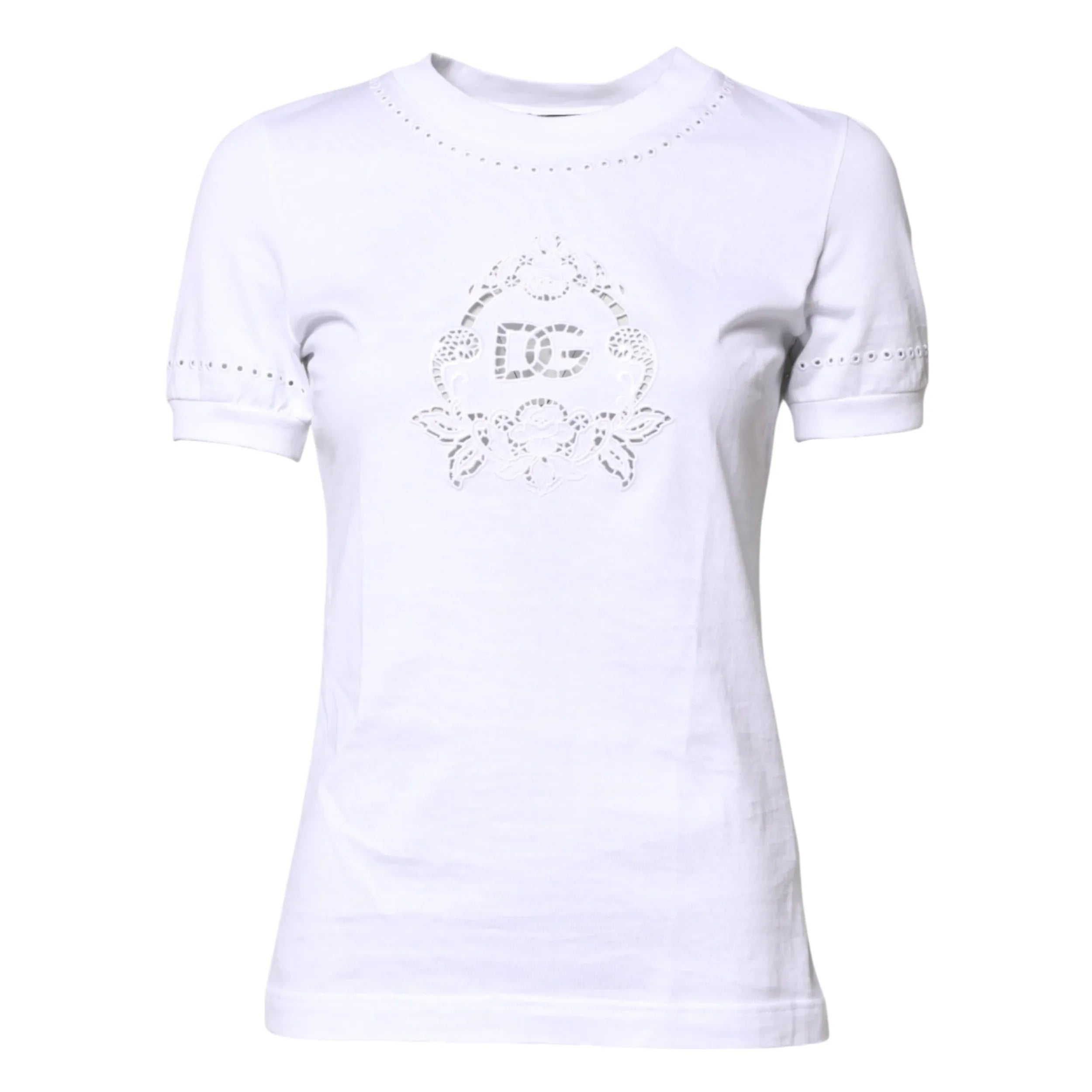 Dolce & Gabbana White Cotton Floral Logo Crew Neck T-shirt - Zeiniez