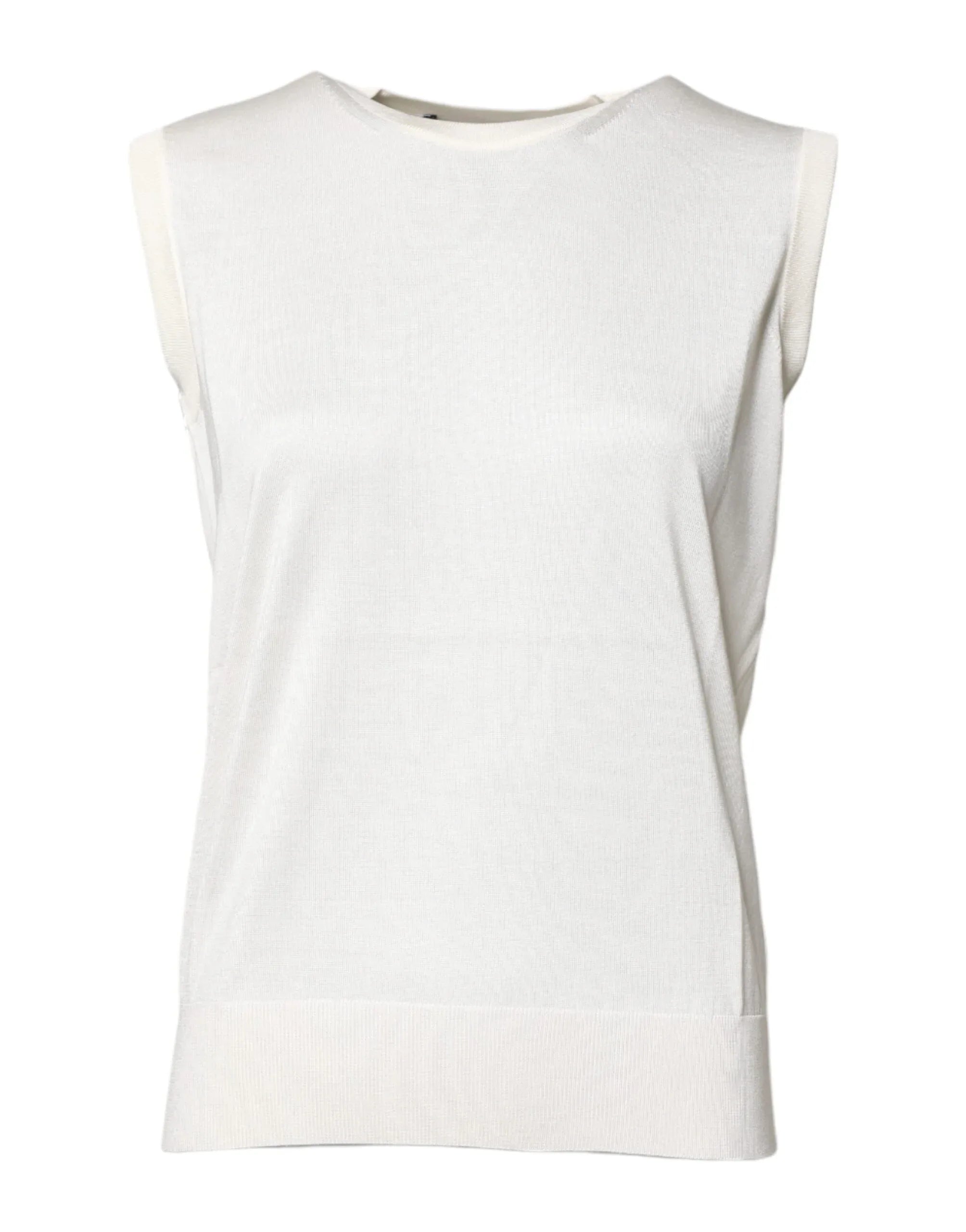Dolce & Gabbana White Silk Round Neck Sleeveless Tank Top - Zeiniez