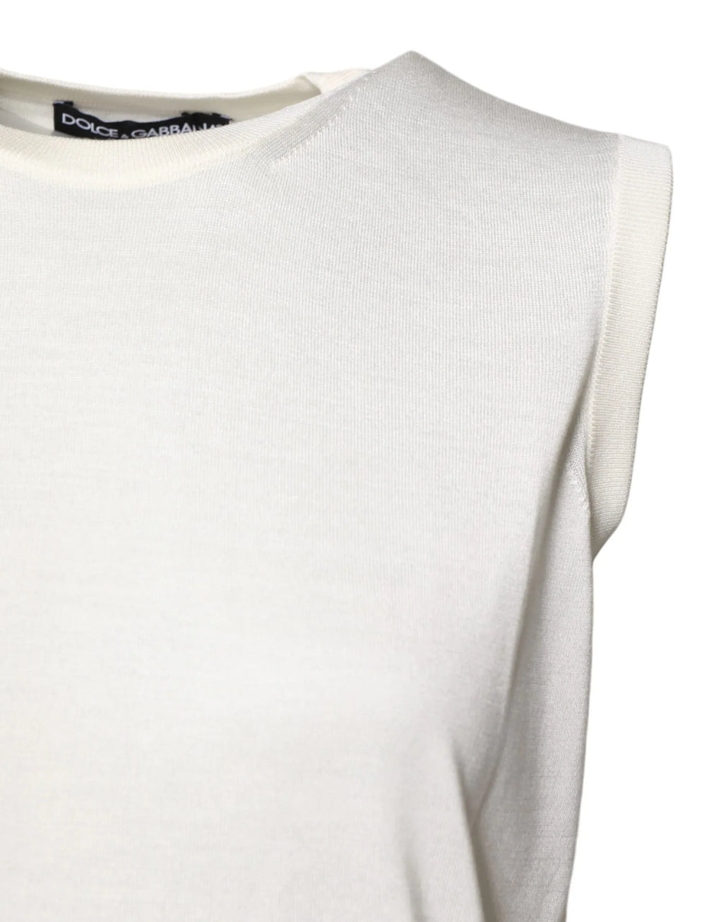 Dolce & Gabbana White Silk Round Neck Sleeveless Tank Top - Zeiniez