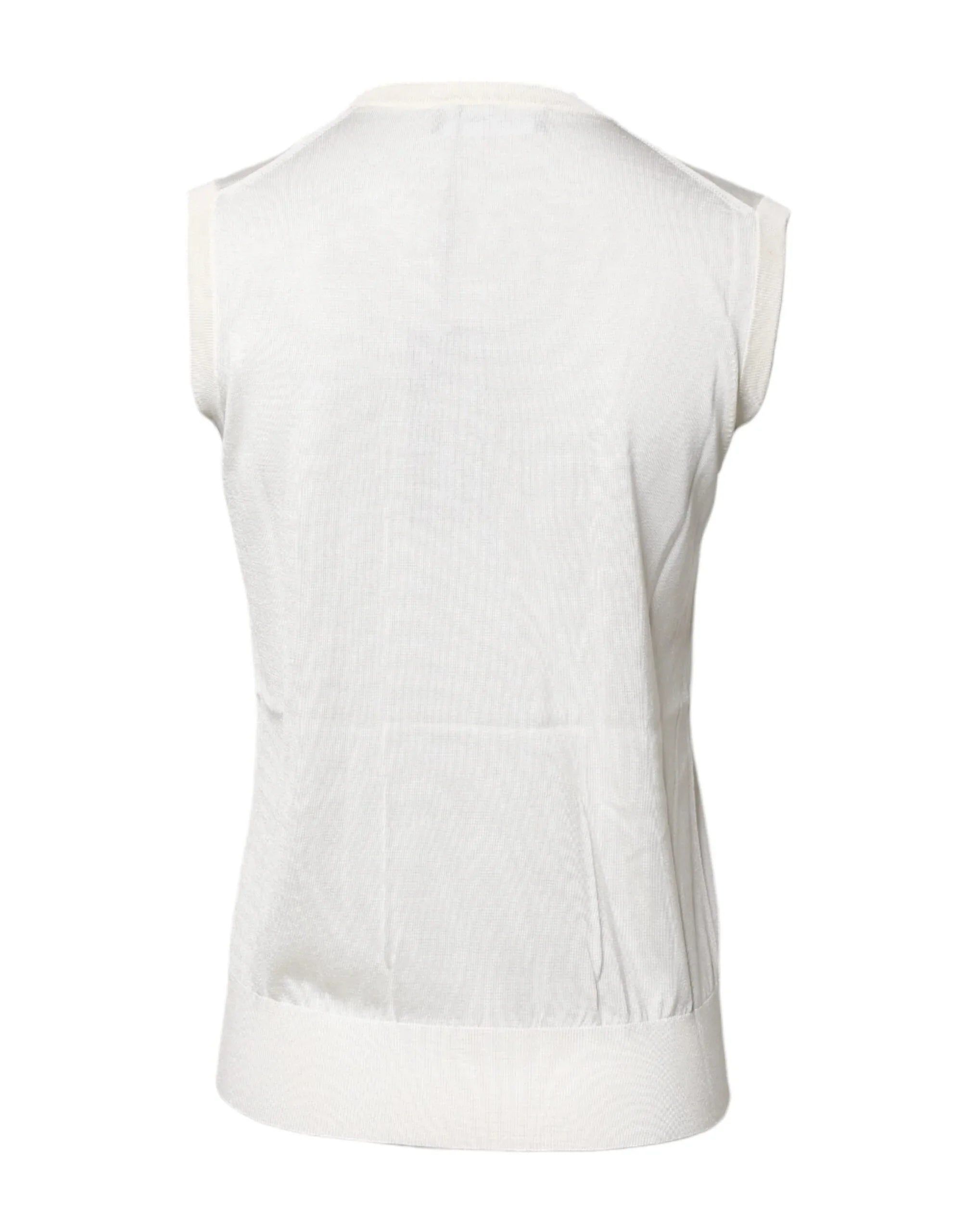 Dolce & Gabbana White Silk Round Neck Sleeveless Tank Top - Zeiniez