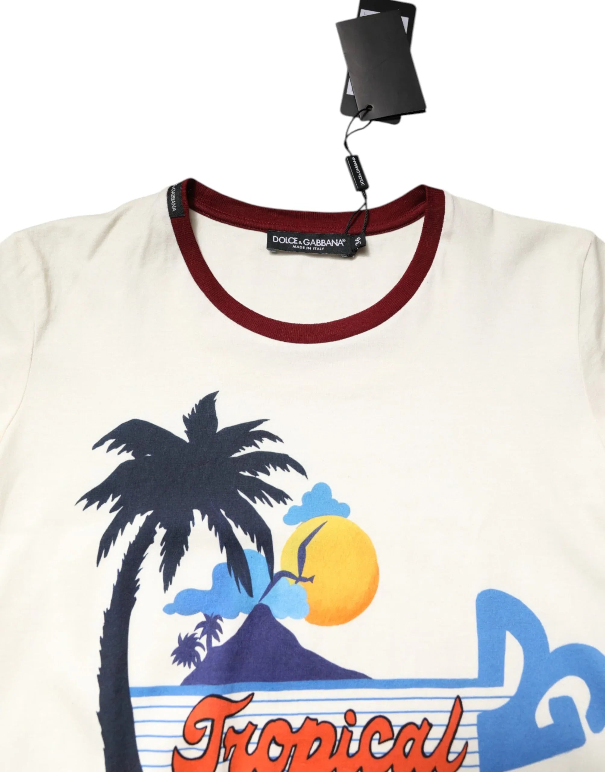 Dolce & Gabbana White Cotton Print Short Sleeves Top T-shirt - Zeiniez