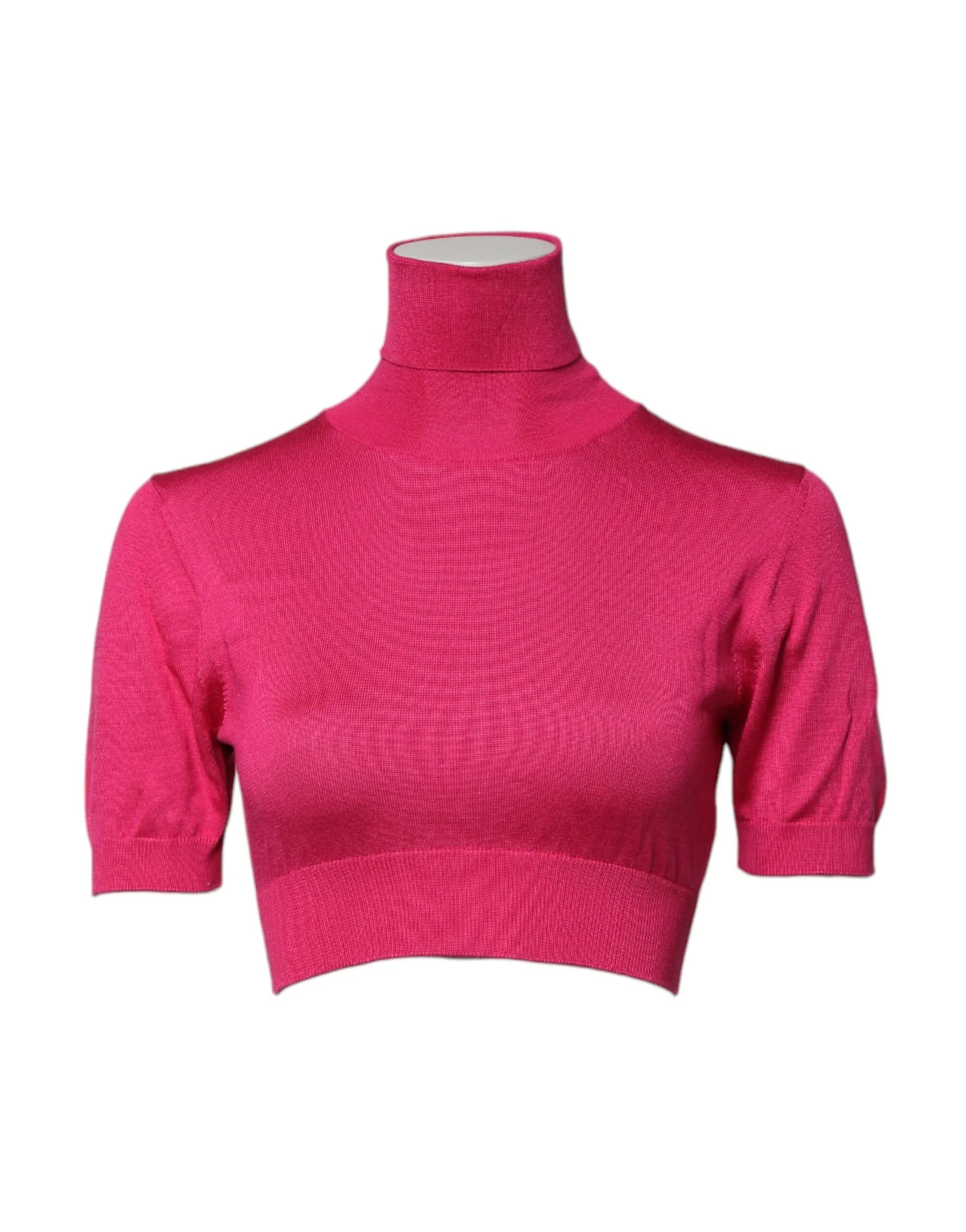 Dolce & Gabbana Pink Silk Knitted Turtleneck Cropped Top - Zeiniez