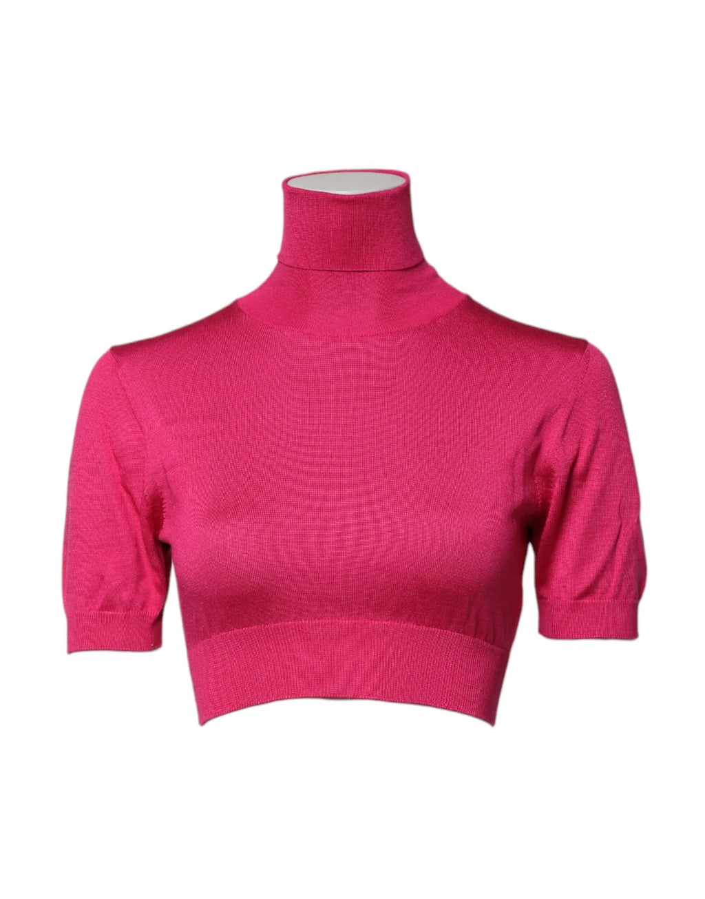 Dolce & Gabbana Pink Silk Knitted Turtleneck Cropped Top - Zeiniez
