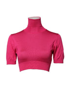 Dolce & Gabbana Pink Silk Knitted Turtleneck Cropped Top - Zeiniez