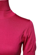 Dolce & Gabbana Pink Silk Knitted Turtleneck Cropped Top - Zeiniez