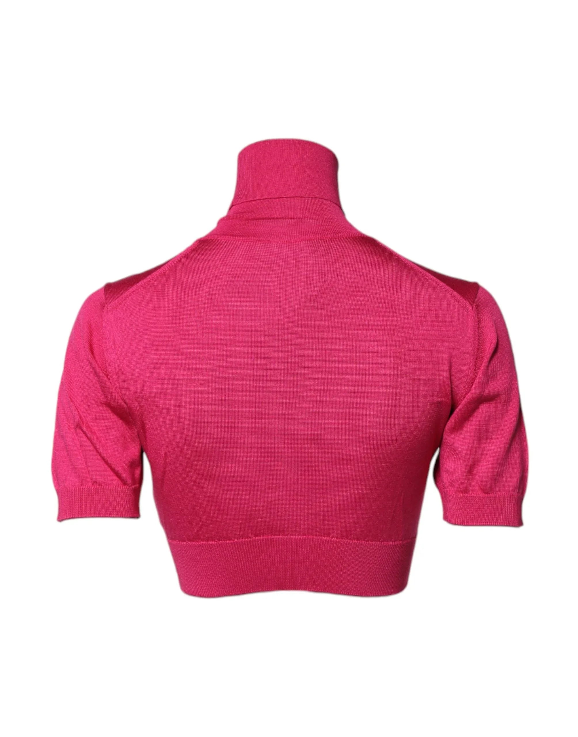 Dolce & Gabbana Pink Silk Knitted Turtleneck Cropped Top - Zeiniez