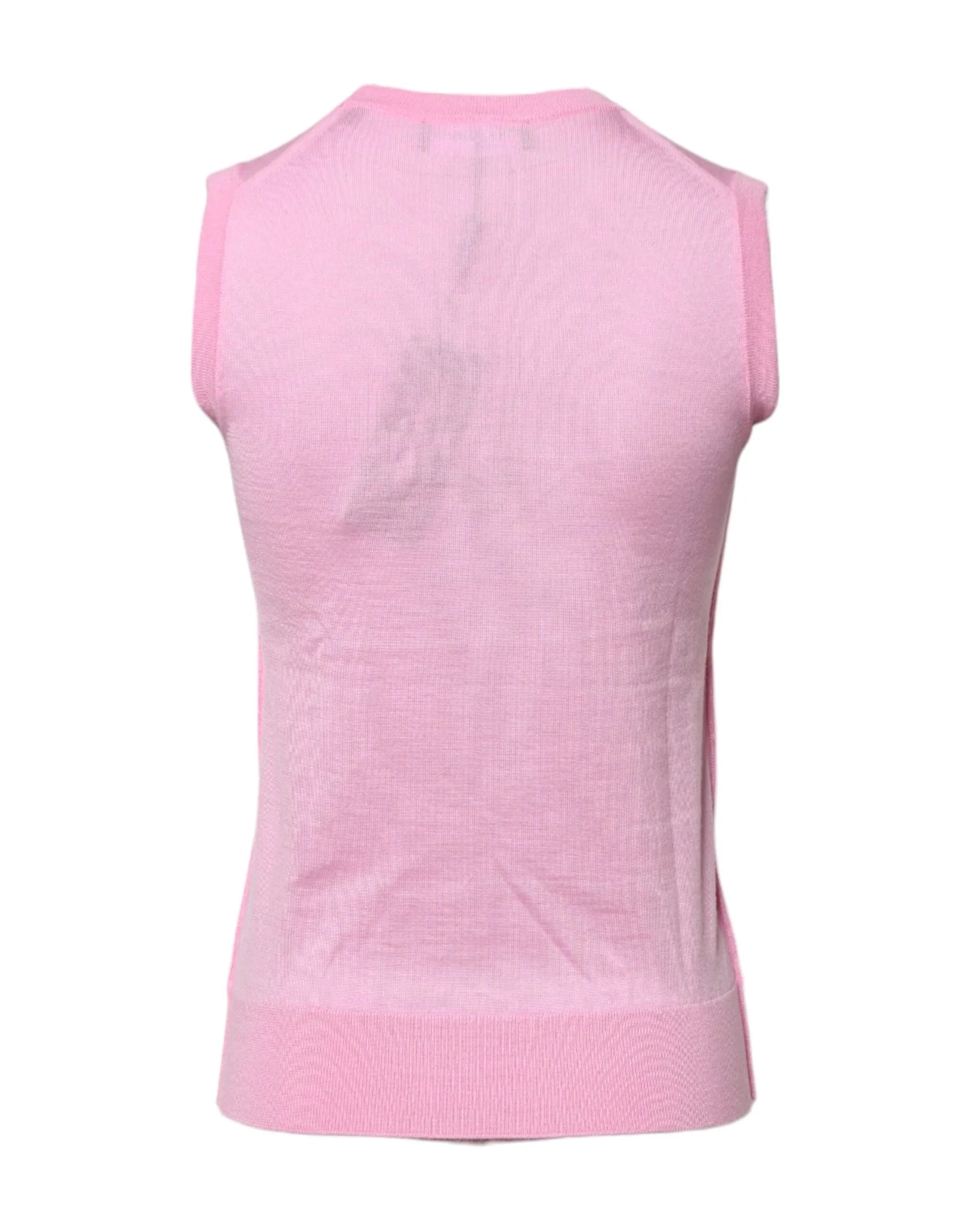 Dolce & Gabbana Pink Cashmere Round Neck Sleeveless Tank Top - Zeiniez