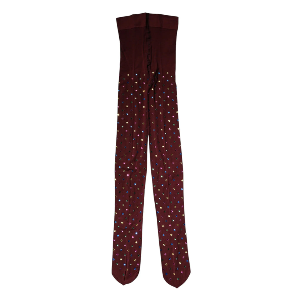 Dolce & Gabbana Maroon Nylon Crystal Embellished Pantyhose Tights - Zeiniez