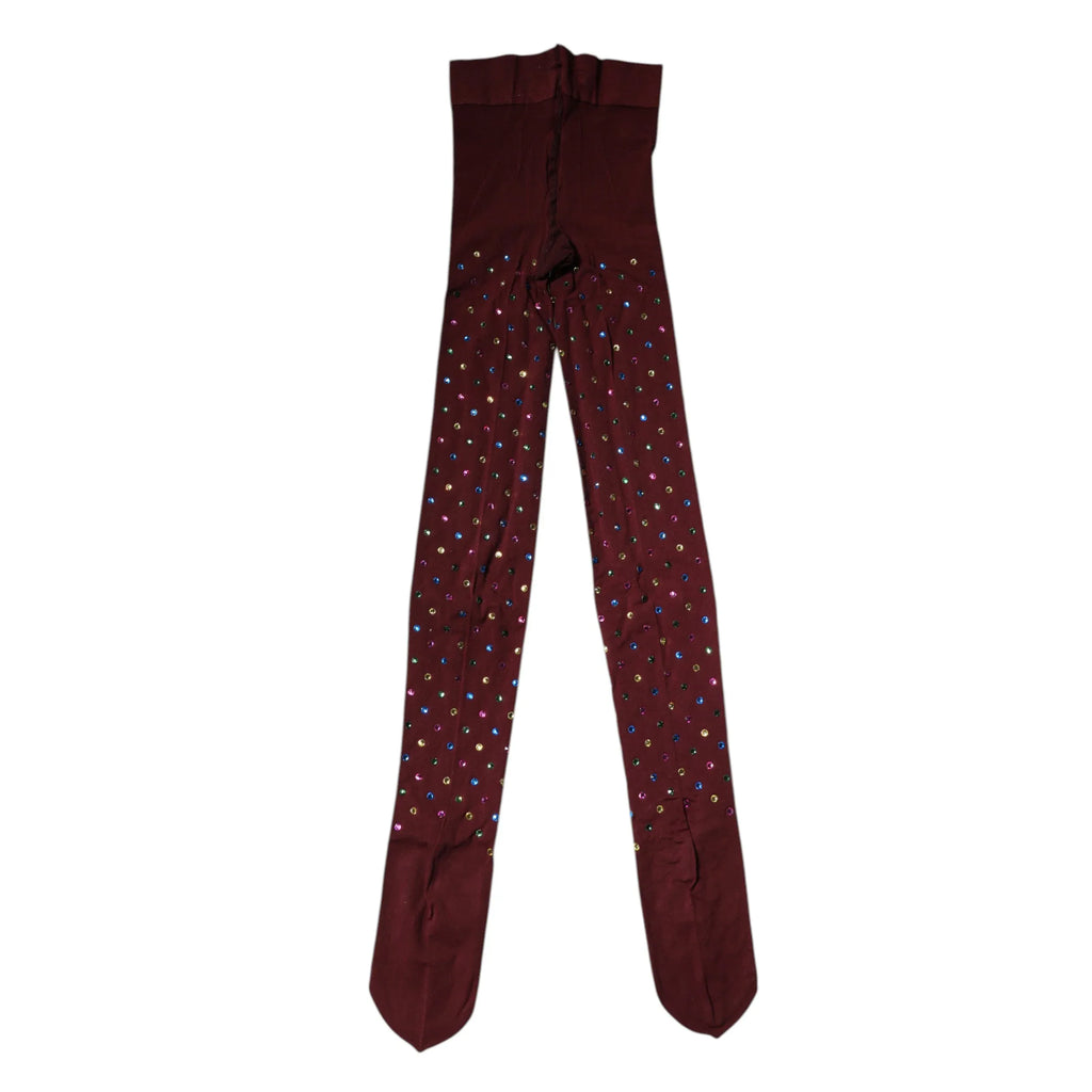 Dolce & Gabbana Maroon Nylon Crystal Embellished Pantyhose Tights - Zeiniez