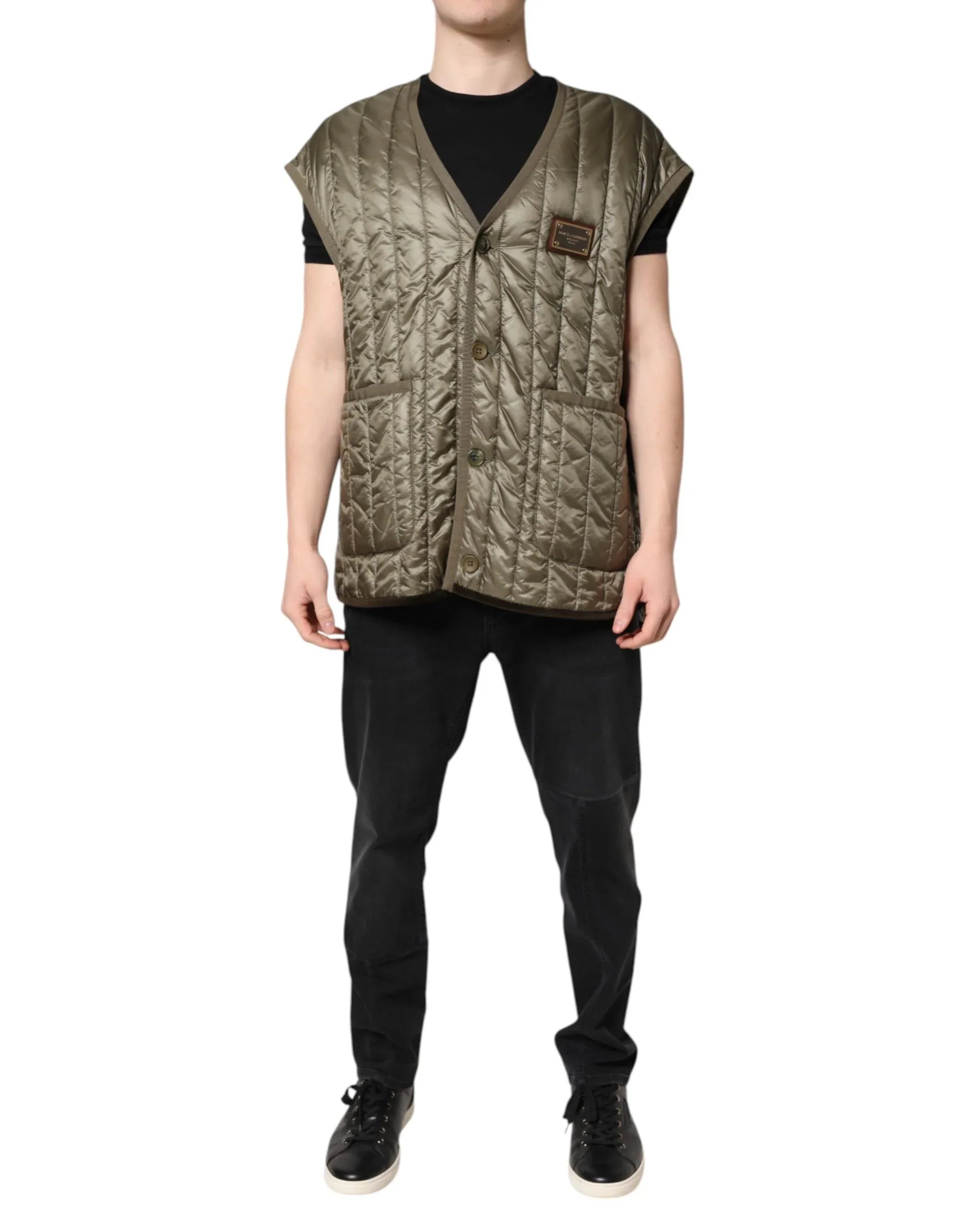 Dolce & Gabbana Brown Logo Plaque Quilted Vest Jacket - Zeiniez