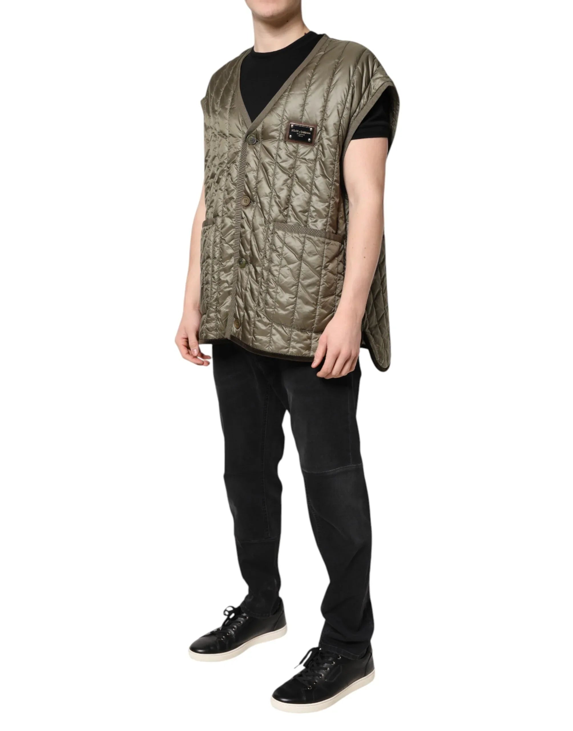 Dolce & Gabbana Brown Logo Plaque Quilted Vest Jacket - Zeiniez