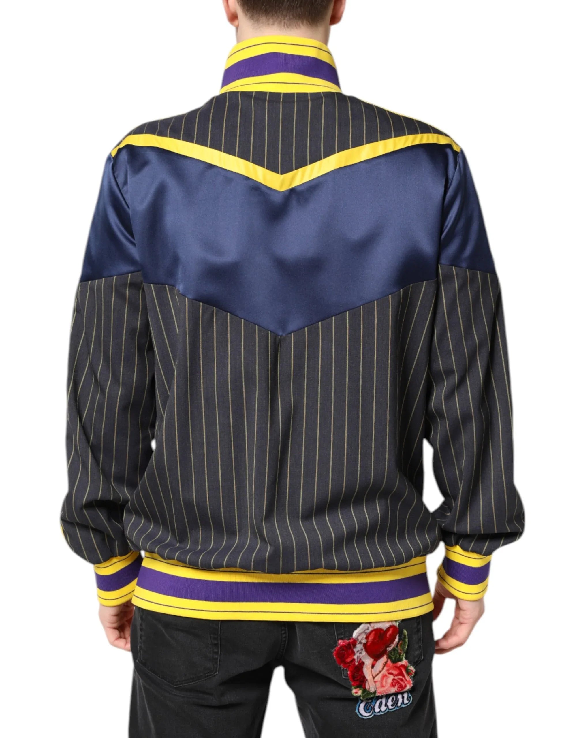 Dolce & Gabbana Black Striped Logo Full Zip Bomber Jacket - Zeiniez