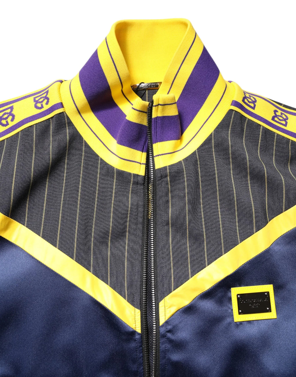 Dolce & Gabbana Black Striped Logo Full Zip Bomber Jacket - Zeiniez